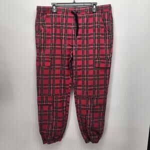Love Love Love Y2K Red Plaid Grunge Faux Cargo Plus Joggers Pants Women's 3X